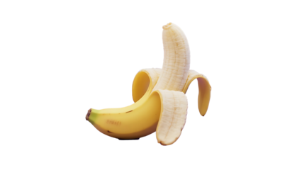 Partially Peeled Banana PNG,  High-Resolution Image of a Partially Peeled Ripe Yellow Banana Isolated on a Transparent Background, Ideal for Food Design Projects and Digital Compositions