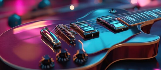 Close-up of a vibrant purple electric guitar