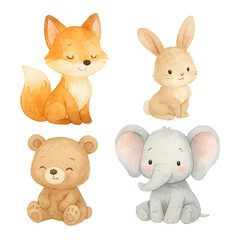 Obraz premium set of funny cute baby animals watercolor vector