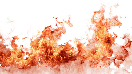 Flames of fire in dynamic motion, isolated on a transparent background.