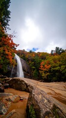 Autumn waterfall in mountains