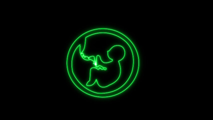 A glowing green neon embryo in mother s womb symbolizing new life and hope on a dark