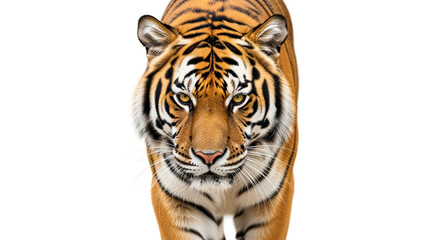 Naklejka premium Tiger face close up isolated on white background wildlife animal predator feline bengal tiger portrait
