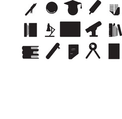 Set of black and white web design icons vector illustration including pencil pen brush scissors hammer tools equipment school office business symbols