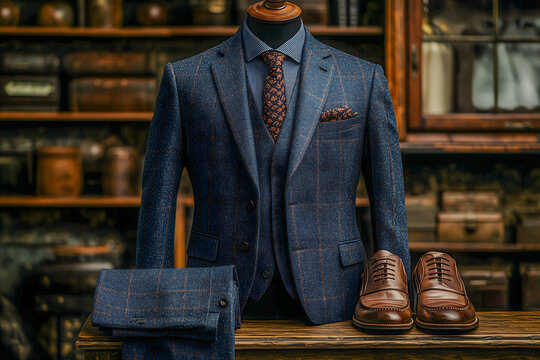 Sophisticated fashion image of navy blue blazer on a mannequin