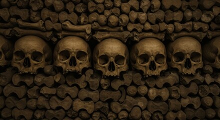 Skull Symphony Ossuary Wall in Paris Ancient Bones with Dark History.
