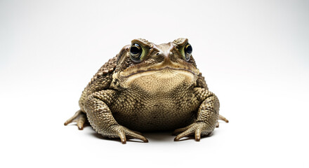 Close up of a cane toad amphibian pet on white background toad skin texture and eye detail macro shot