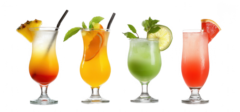 Set of different cocktails on a white background, png, transparent