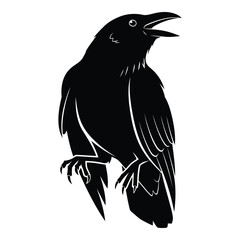 Vector art of a single crow perched isolated on white background