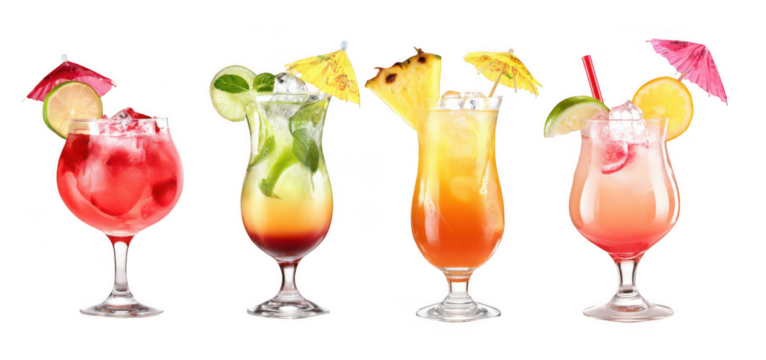 Set of different cocktails on a white background, png, transparent