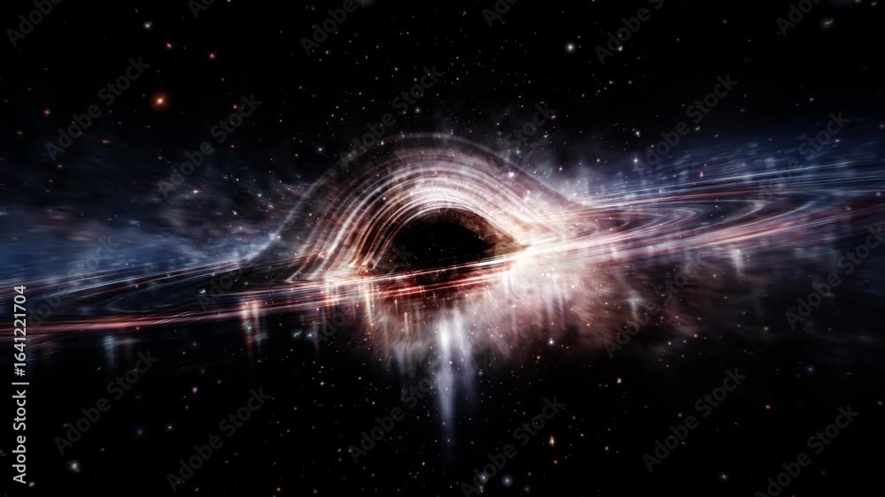 Wall mural 4k 3d loop blackhole galaxy space travel in outer space science fiction abstract background. blue or
