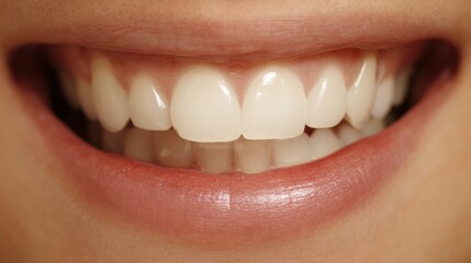 Close-up of a bright white healthy smile with clean well-maintained teeth and lips,