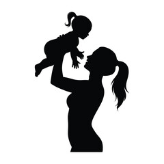 Silhouette of adult lifting baby joyfully into the air – black vector illustration symbolizing love, care, parenting, and emotional bonding