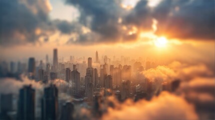 Obraz premium A breathtaking panoramic view of a vibrant cityscape at sunset