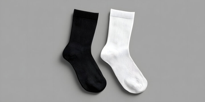 Stylish black and white socks, perfect for fashion, apparel, or retail product presentations, modern style