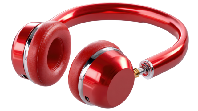 Scarlet Symphony: A sleek and stylish pair of red headphones exude modern elegance, inviting the viewer to immerse themselves in a world of sonic bliss.