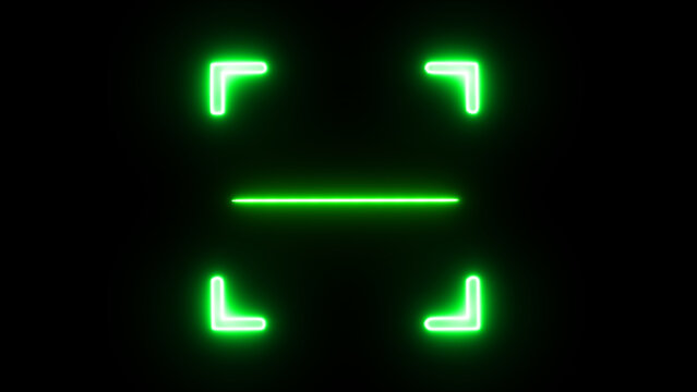 Neon green glowing frame on a stark black background technology focus and digital concept