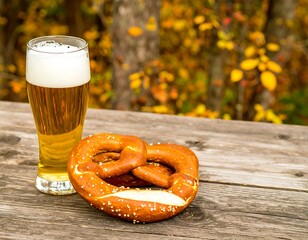 Autumnal pretzel and beer