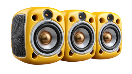 Yellow audio speakers: A striking array of modern yellow audio speakers, presenting a seamless blend of design and function, promising an immersive and engaging sound experience.