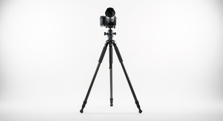 Obraz premium Camera on tripod photography equipment for photographers and videographers studio shot on white background