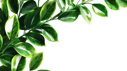 Green leaves on a white isolated background, perfect for nature-themed designs and decoration.