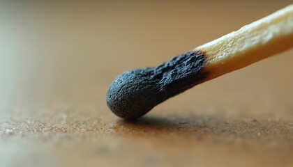 Burnt Matchstick Head on Brown Surface Close-Up