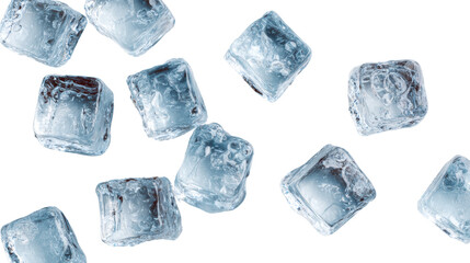 Obraz premium Ice cubes scattered over a white background, perfect for refreshing beverages and cocktails.