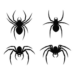 Vector art of four spider silhouettes isolated on white background