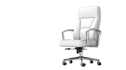 Modern white office chair with ergonomic design on transparent background.