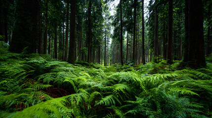 Deep Forest with Green Ferns