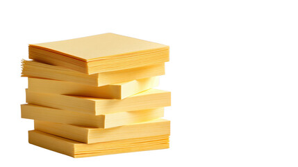 Stack of yellow sticky notes isolated on white background.