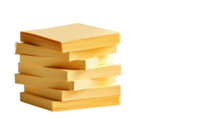 Stack of yellow sticky notes isolated on white background.