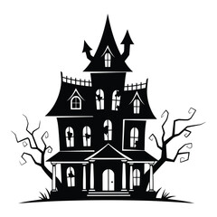 Vector art of a spooky haunted house isolated on white background
