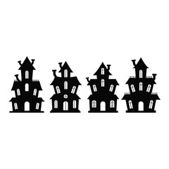 Vector art of four haunted houses isolated on white background