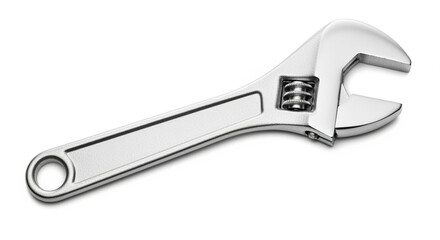 Adjustable wrench tool chrome metal spanner repair equipment hand tool isolated on white background