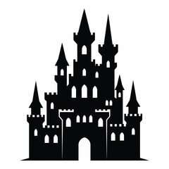 Fototapeta premium Vector art of black castle silhouette isolated on white background
