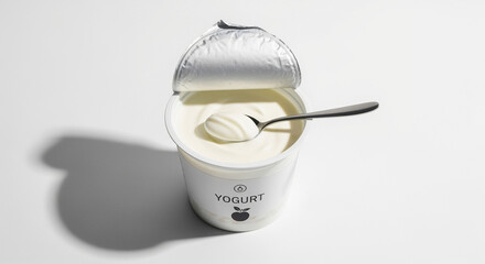 Delicious creamy yogurt in a cup with a spoon healthy snack breakfast food dairy product still life photography