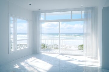 Fototapeta premium A bright, airy room with ocean views.