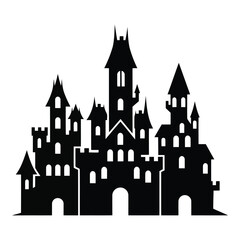 Obraz premium Vector art of black castle silhouette isolated on white background