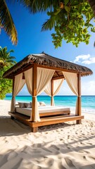Obraz premium Beachside gazebo with white bed