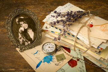 Antique portrait and old letters