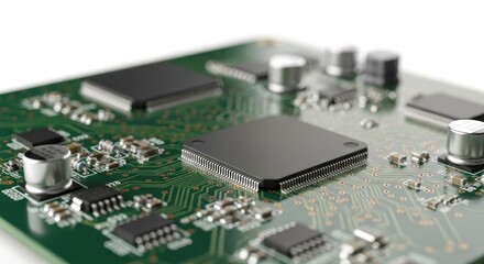 Close-up of a circuit board with integrated chips