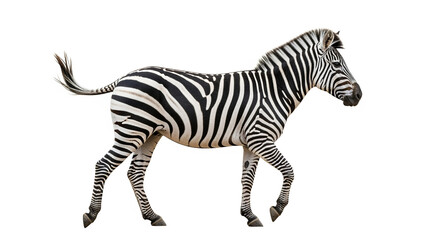 Isolated zebra walking on white background african wildlife animal black and white stripes mammal safari zoo