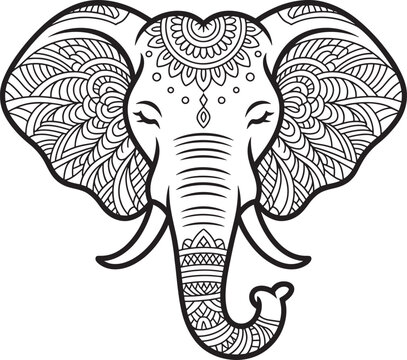 Intricate mandala elephant head design for coloring and silhouette line art illustration stock photos royalty free image premium quality