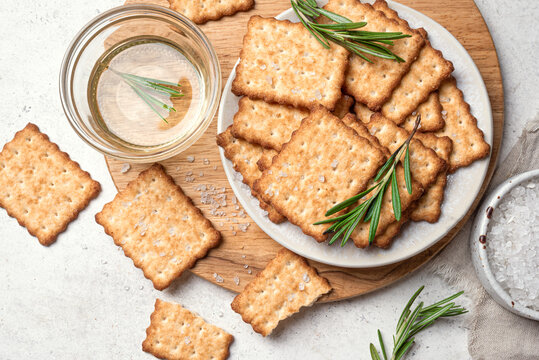 Olive oil salty crackers with rosemary