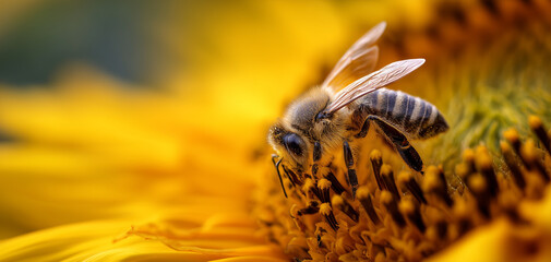 ai bee collecting nectar from a sunflower in a vibrant garden during a sunny afternoon
