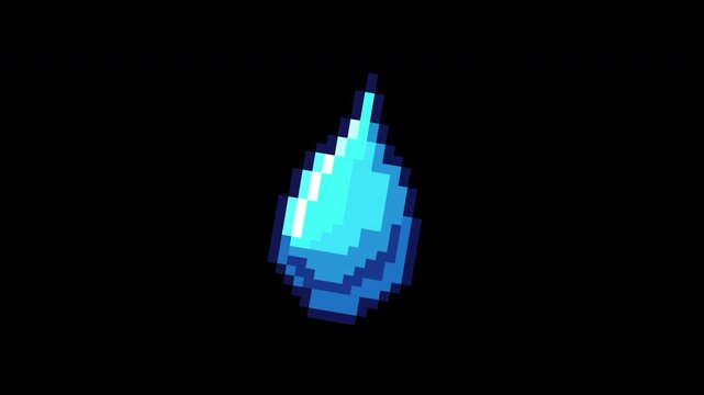 water drop pixel art icon animation, representing rain and weather in a smooth, animated design