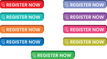 Register Now Buttons Vector Set with Click Arrow