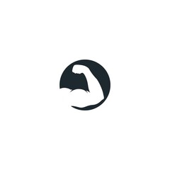 This icon depicts a muscular arm bent (a pose indicating strength) in a bicep flex. The arm is white.