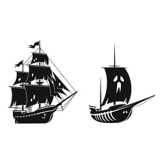 Vector art of ghost pirate ships isolated on white background